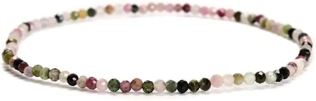 2 Pcs/Set 2mm 3mm 4mm Trendy Genuine Real Multi Color Tourmaline Gemstone Bracelet, Faceted Round Stretch Beaded Bracelets for Women Men