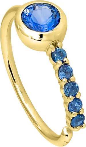 20G 14K Gold Blue Sapphire Nose Hoop Ring Twist-open 5/16"(8mm) Nose Ring, Bezel & Prong set Sapphire Gemstone September Birthstone Hoop Unisex