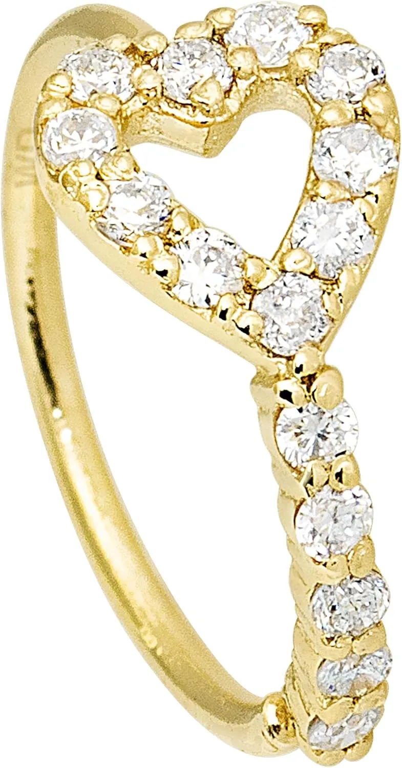 20G 14K Gold Heart Half-eternity Nose Ring, 0.17ctw Diamond Nose Hoop, Twist-open 5/16"(8mm) Nose Ring, April Birthstone Hoop Unisex
