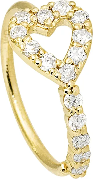 20G 14K Gold Heart Half-eternity Nose Ring, 0.17ctw Diamond Nose Hoop, Twist-open 5/16"(8mm) Nose Ring, April Birthstone Hoop Unisex