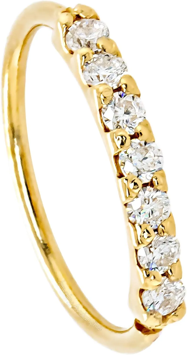 20G 14K Gold Nose Hoop Ring with Moissanites Half Eternity Nose Hoop, Helix Ring, Tagus Hoop, Cartilage Ring