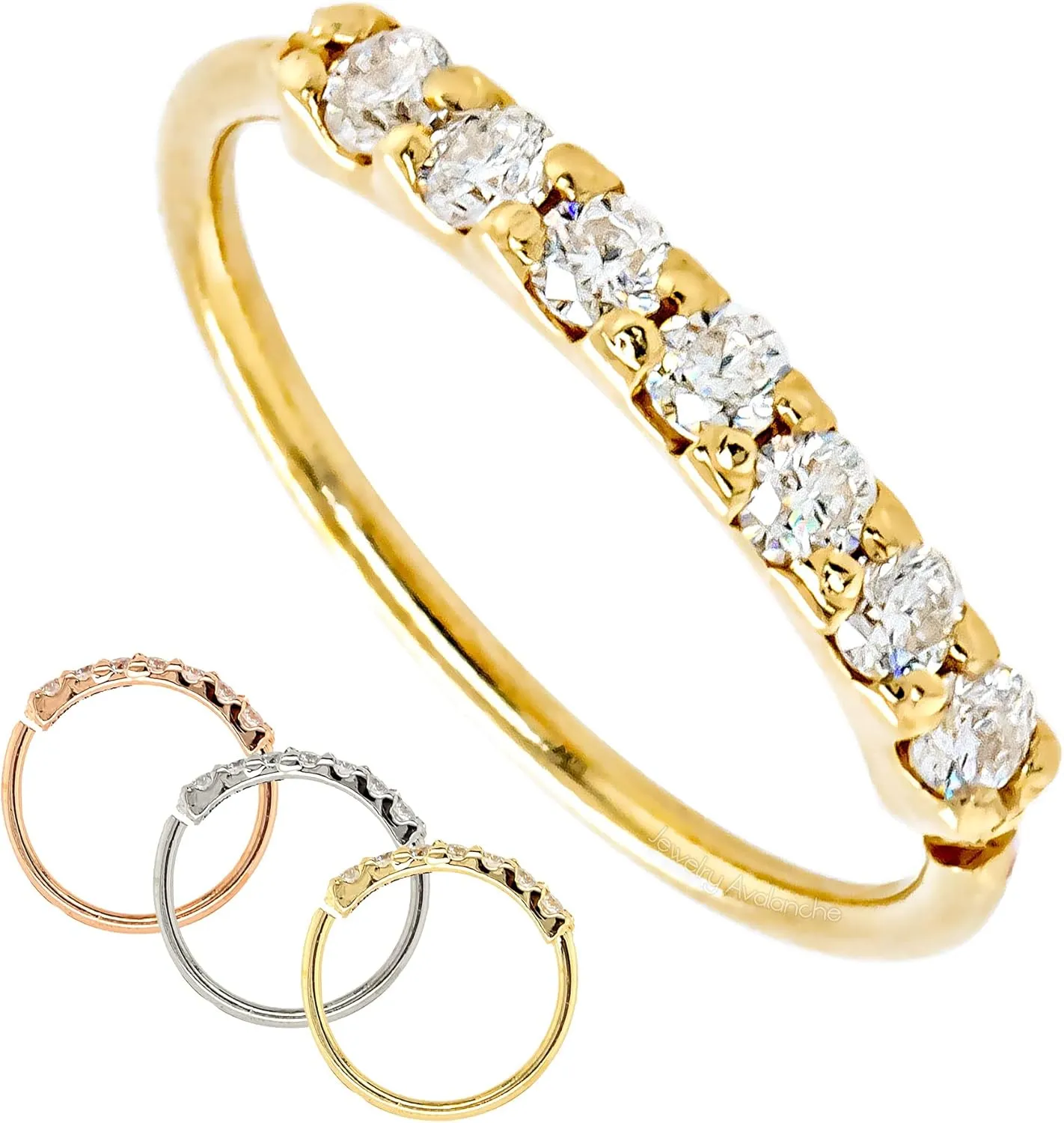 20G 14K Gold Nose Hoop Ring with Moissanites Half Eternity Nose Hoop, Helix Ring, Tagus Hoop, Cartilage Ring