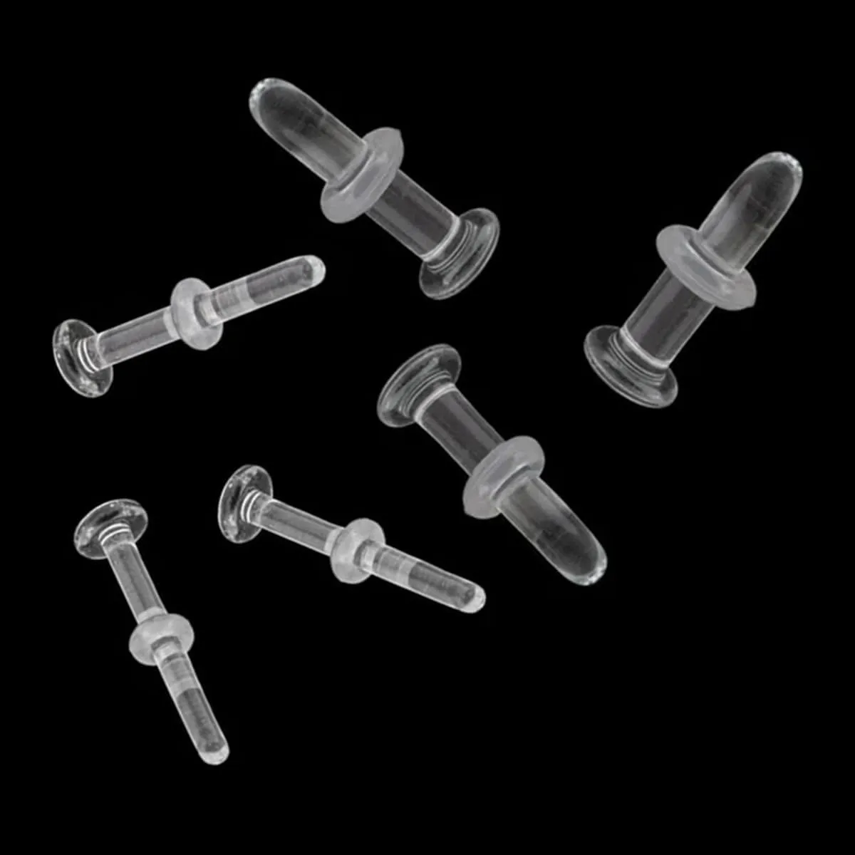 20G-8G Flat Back Labret Glass Retainers with O-Ring For Helix Cartilage Earrings Tragus Lip Ring Nose Stud Clear Retainer Piercing 1/2"