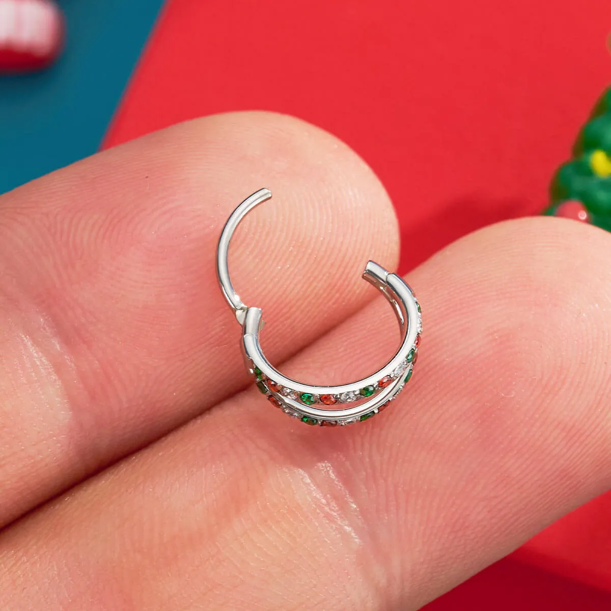 20G Christmas Color Combo Double Hoop Nose Ring