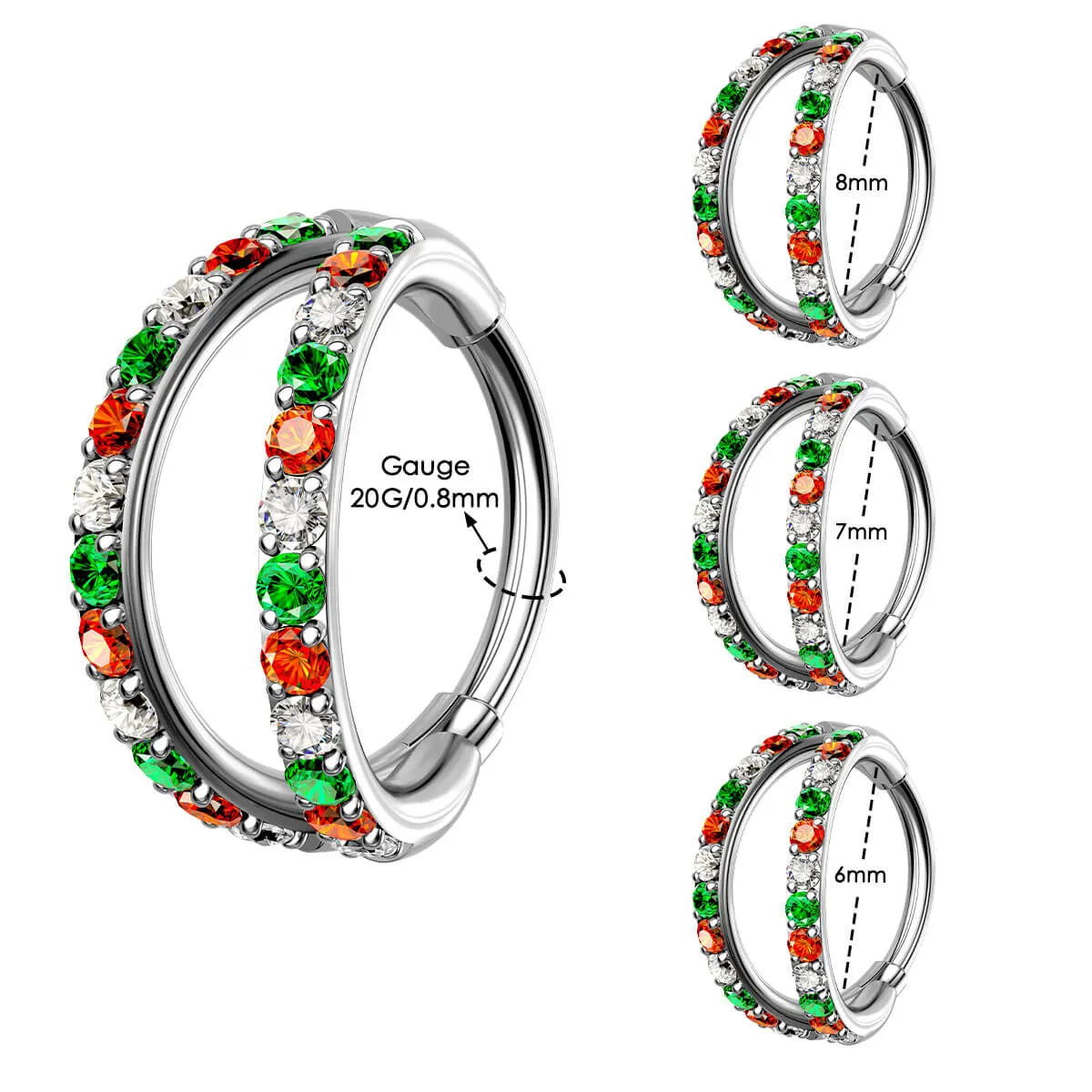 20G Christmas Color Combo Double Hoop Nose Ring