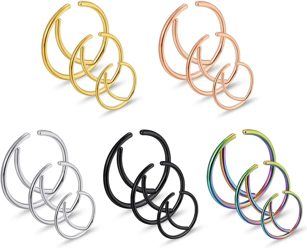 20G Moon Hoop Nose Ring Set Septum Ring for Women and Men Stainless Steel Nose Ring Piercing Jewelry in 8mm 10mm 12mm Comfort Fit