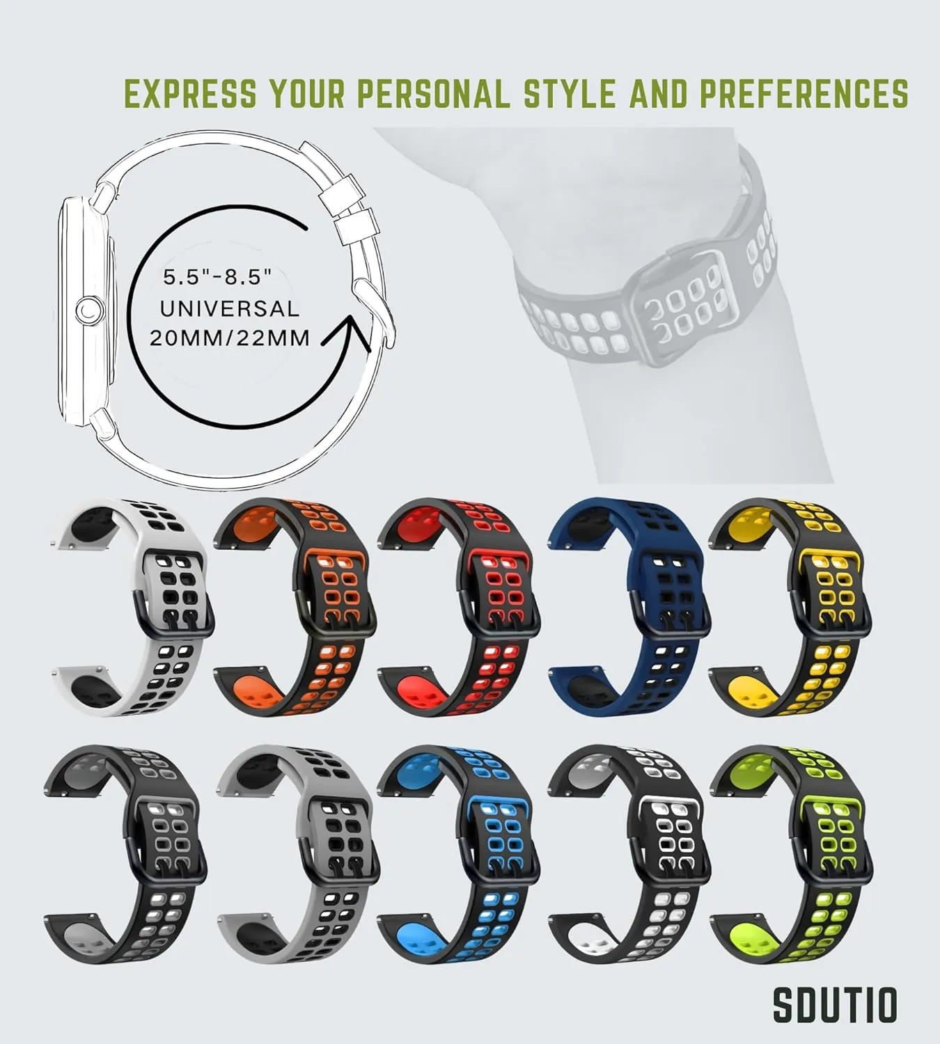 20mm 22mm Quick Release Rubber watch band-Stretchy Soft Breathable Silicone Sport Band for Men Women