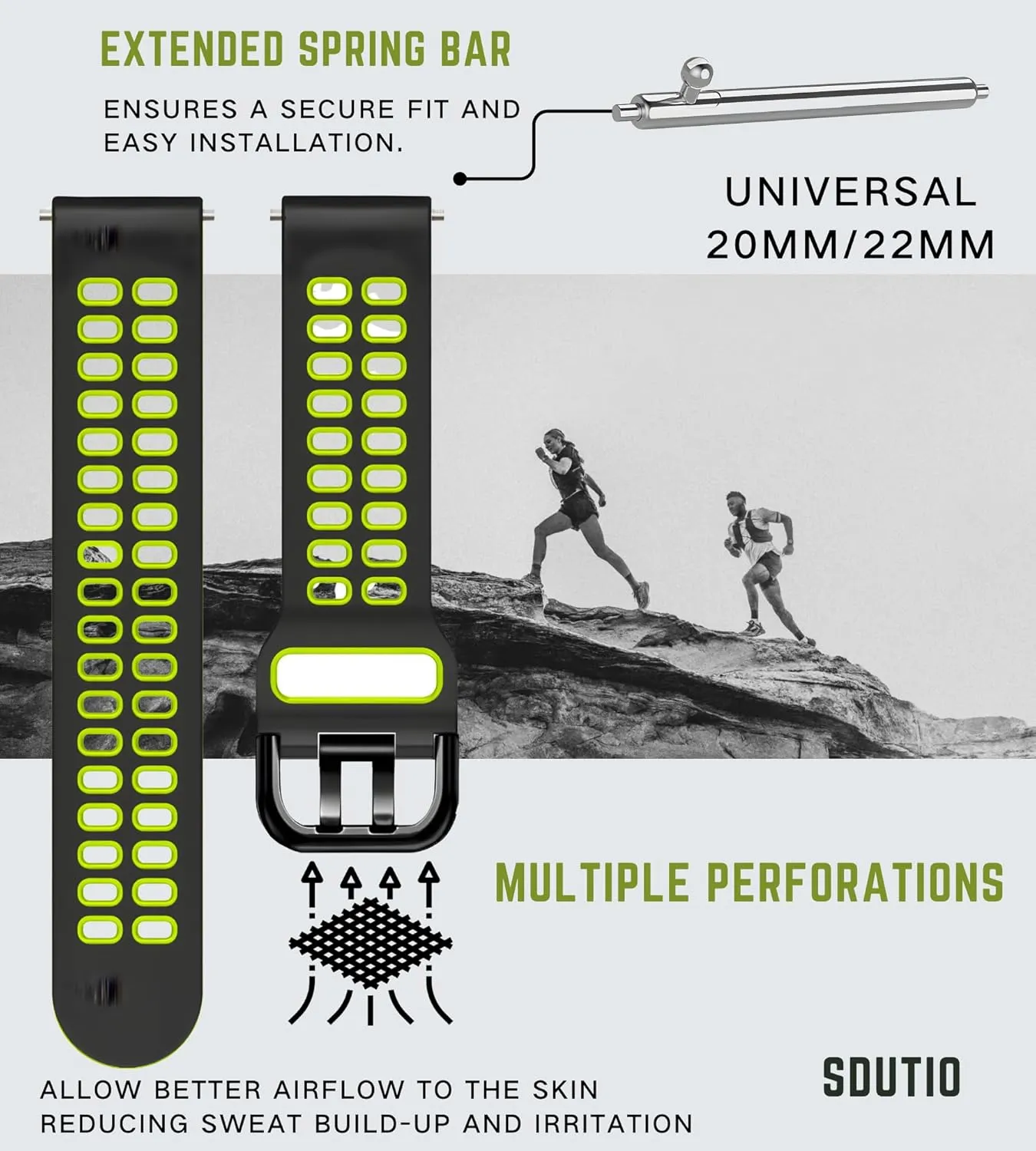 20mm 22mm Quick Release Rubber watch band-Stretchy Soft Breathable Silicone Sport Band for Men Women