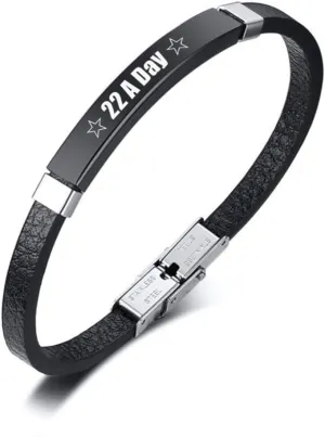 22 A Day Bracelet for Men,Military Veterans Leather Bracelets Memorial Gift Army Navy Airforce Firefighter Jewelry for Independence Day,Support,PTSD Awareness