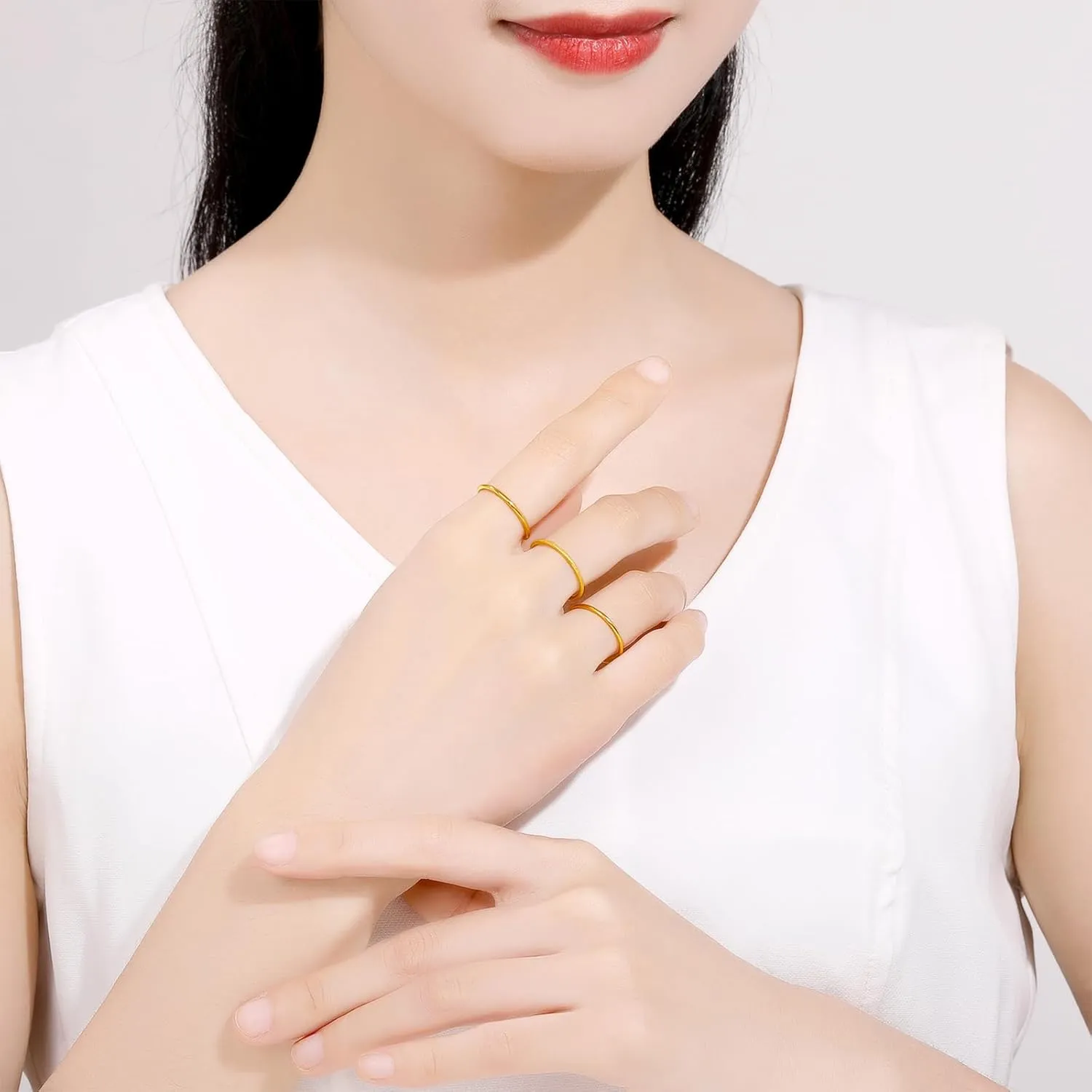 24K Real Gold Ring Simple Unisex 999 Gold Ring with Jewelry Box for Women Men Couple Lover Boyfriend Girlfriend Birthday Anniversary(Size:46.5-61.9)