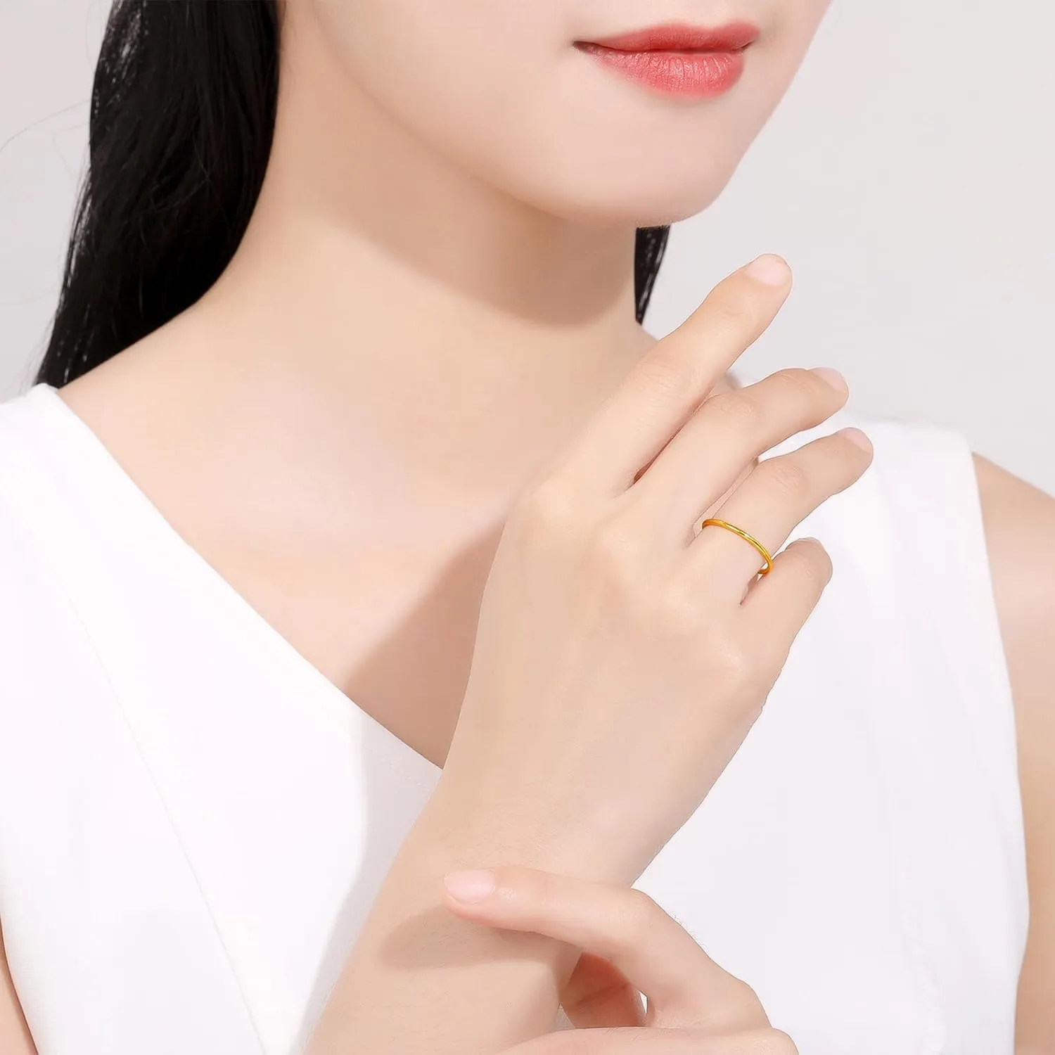 24K Real Gold Ring Simple Unisex 999 Gold Ring with Jewelry Box for Women Men Couple Lover Boyfriend Girlfriend Birthday Anniversary(Size:46.5-61.9)