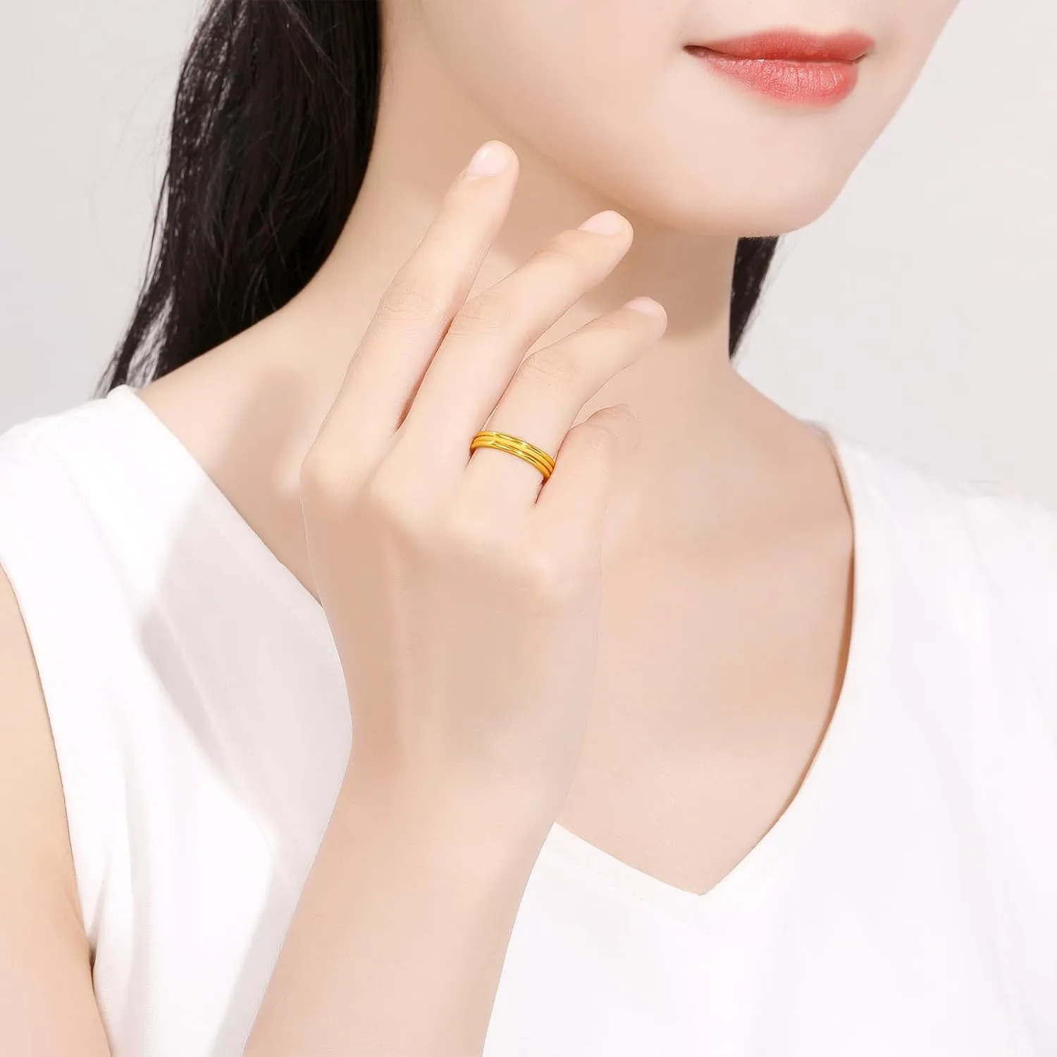 24K Real Gold Ring Simple Unisex 999 Gold Ring with Jewelry Box for Women Men Couple Lover Boyfriend Girlfriend Birthday Anniversary(Size:46.5-61.9)