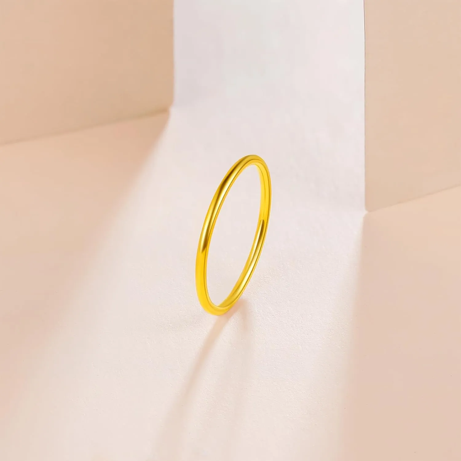 24K Real Gold Ring Simple Unisex 999 Gold Ring with Jewelry Box for Women Men Couple Lover Boyfriend Girlfriend Birthday Anniversary(Size:46.5-61.9)