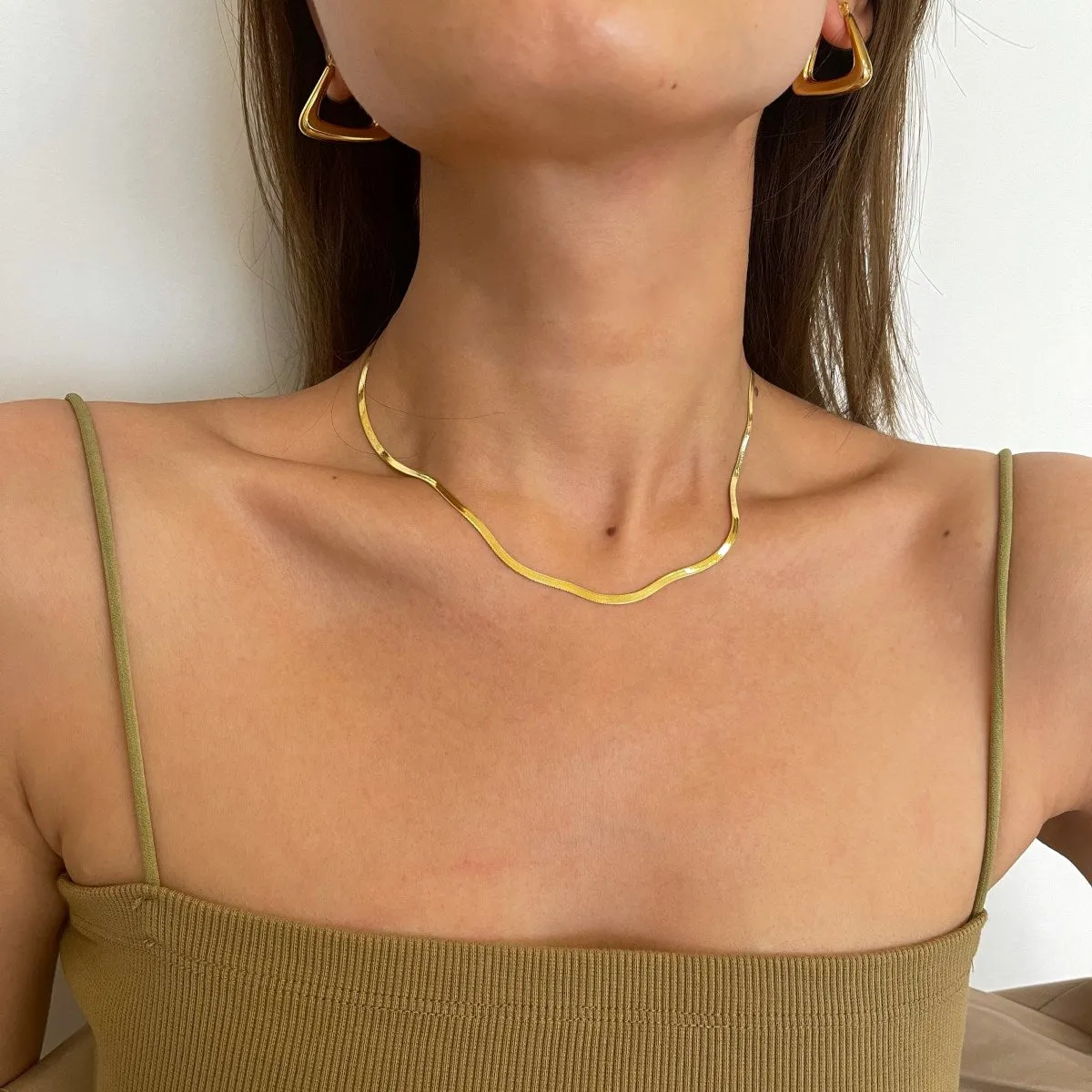 2.4mm (0.1") Width Herringbone Snake Chain Necklace