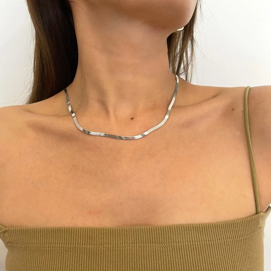 2.4mm (0.1") Width Herringbone Snake Chain Necklace