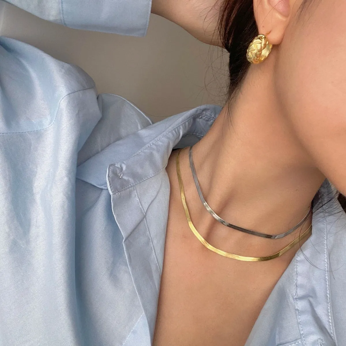 2.4mm (0.1") Width Herringbone Snake Chain Necklace