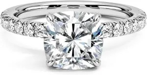 2ct Cushion Cut Moissanite Rings for Women, D Color VVS1 Clarity Lab Created Diamond Rings 14K White Yellow Gold Vermeil Moissanite Engagement Rings for Women Wife Jewelry Gifts