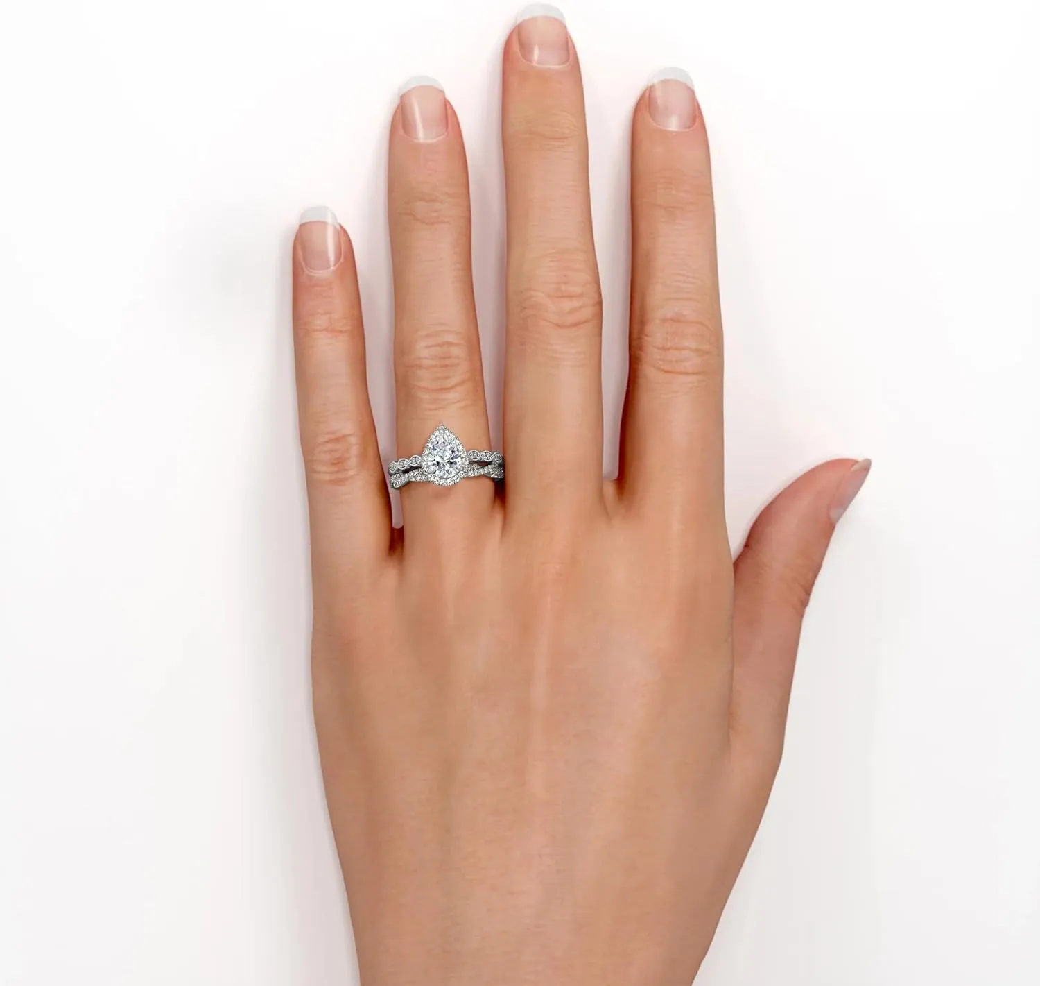 2CT Moissanite Engagement Rings Sets, 10k/14k/18k Real Gold Pear Cut Infinity Twist Bridal Rings Set Teardrop Wedding Band Set Women Jewelry