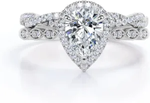 2CT Moissanite Engagement Rings Sets, 10k/14k/18k Real Gold Pear Cut Infinity Twist Bridal Rings Set Teardrop Wedding Band Set Women Jewelry