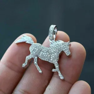 2Ct Round Cut Lab Created Diamond Running Horse Pendant, 14K White Gold Plated