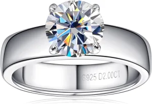 2CT Solitare Moissanite Engagement Ring D Color VVS1 Clarity Anniversary Rings 925 Sterling Silver 4 Prong Moissanite Ring for Women or Wife Gifts