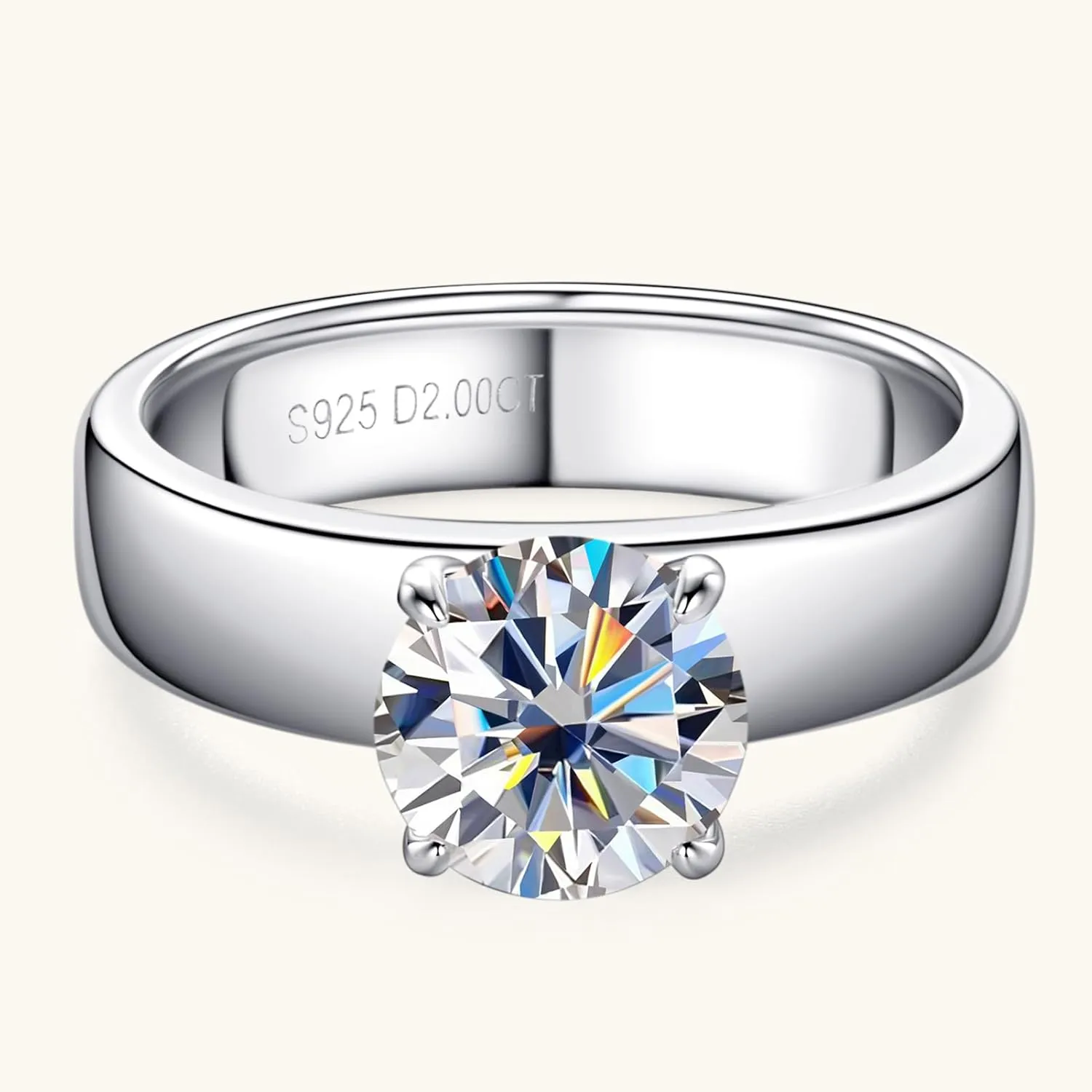 2CT Solitare Moissanite Engagement Ring D Color VVS1 Clarity Anniversary Rings 925 Sterling Silver 4 Prong Moissanite Ring for Women or Wife Gifts