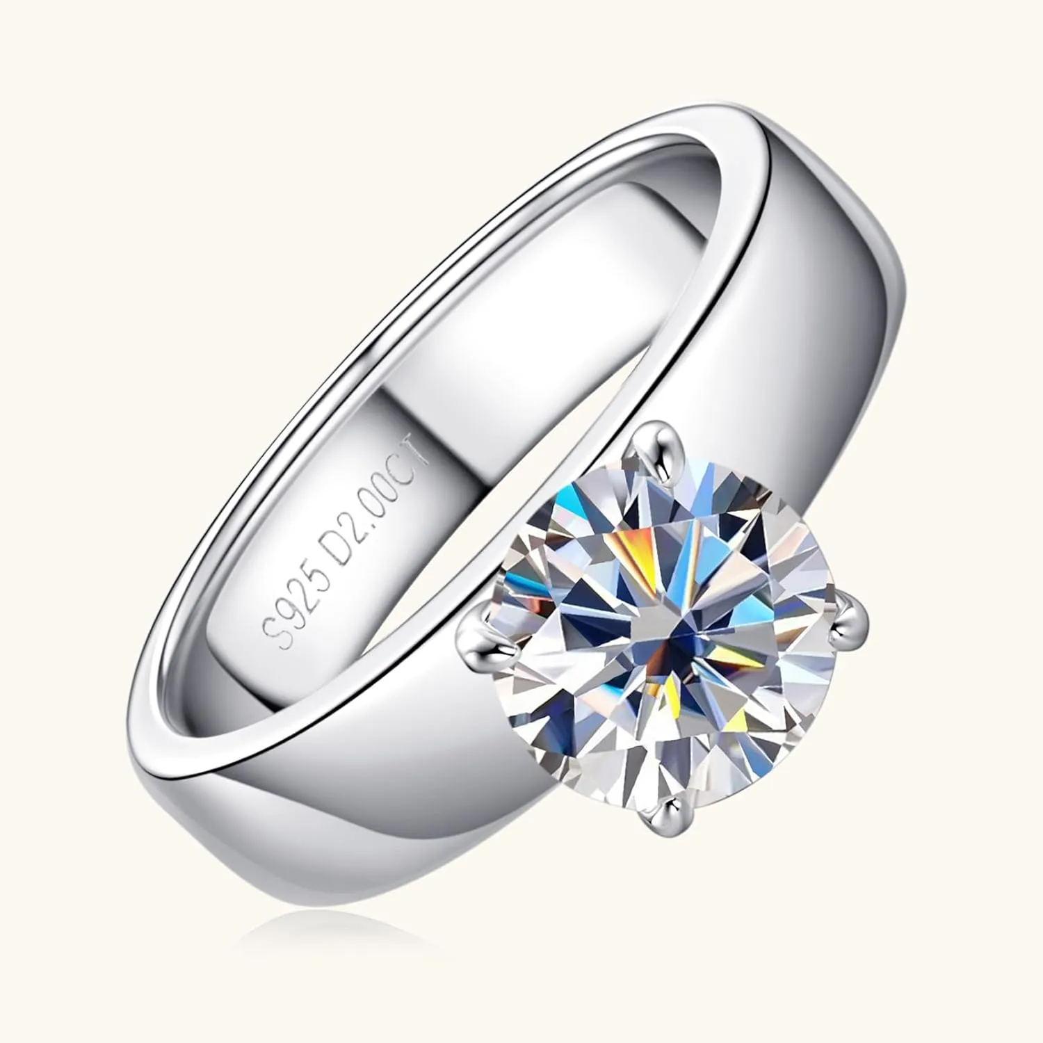 2CT Solitare Moissanite Engagement Ring D Color VVS1 Clarity Anniversary Rings 925 Sterling Silver 4 Prong Moissanite Ring for Women or Wife Gifts