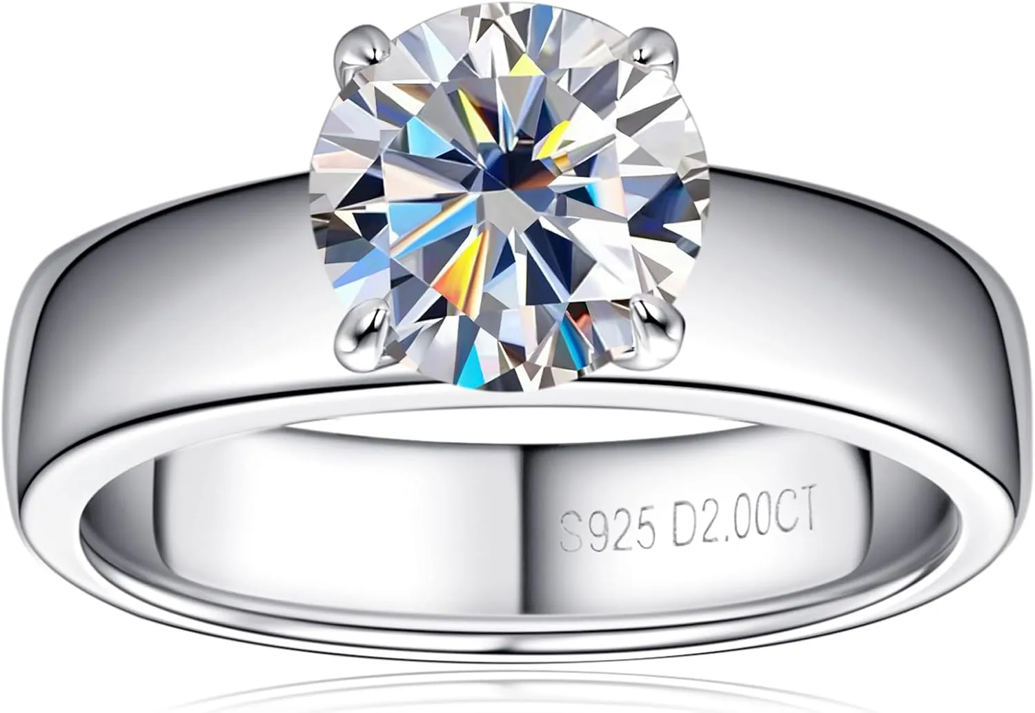 2CT Solitare Moissanite Engagement Ring D Color VVS1 Clarity Anniversary Rings 925 Sterling Silver 4 Prong Moissanite Ring for Women or Wife Gifts