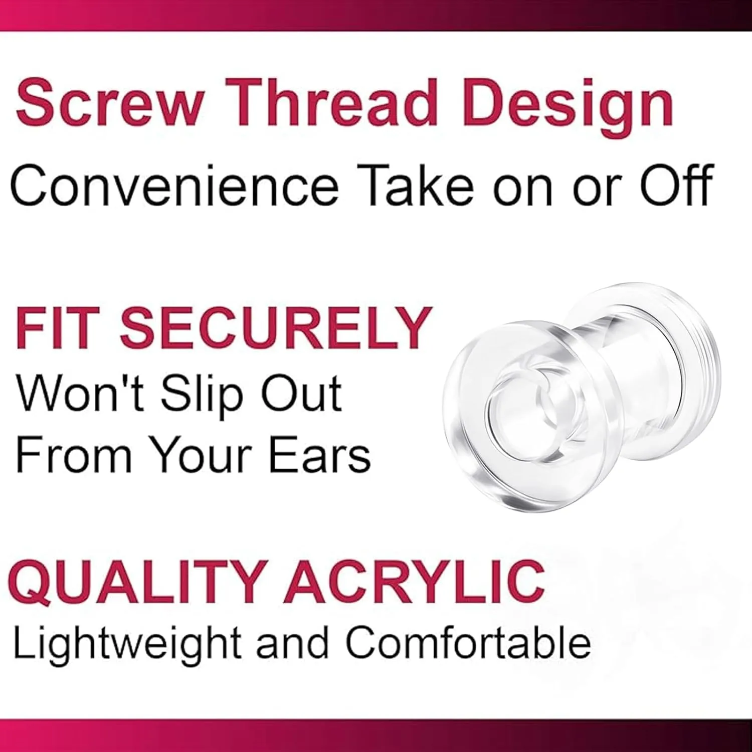 2g 2 Gauge Clear Acrylic Screw fit Flesh Tunnels Ear Plugs Ear Stretching 2Pcs