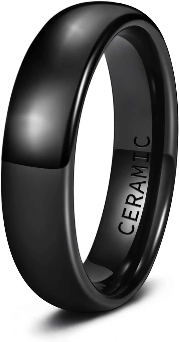 2mm 4mm 6mm Black/White Ceramic Rings for Men Women Comfort Fit Engagement Wedding Band Size 3-13