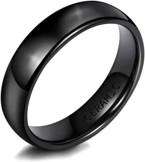 2mm 4mm 6mm Black/White Ceramic Rings for Men Women Comfort Fit Engagement Wedding Band Size 3-13