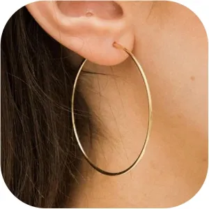 2mm Thin Gold Hoop Earrings 14k Gold Plated Large Big Hoops for Women Lightweight Hoop Earrings Jewelry for Women Trendy 40/50/60/70mm
