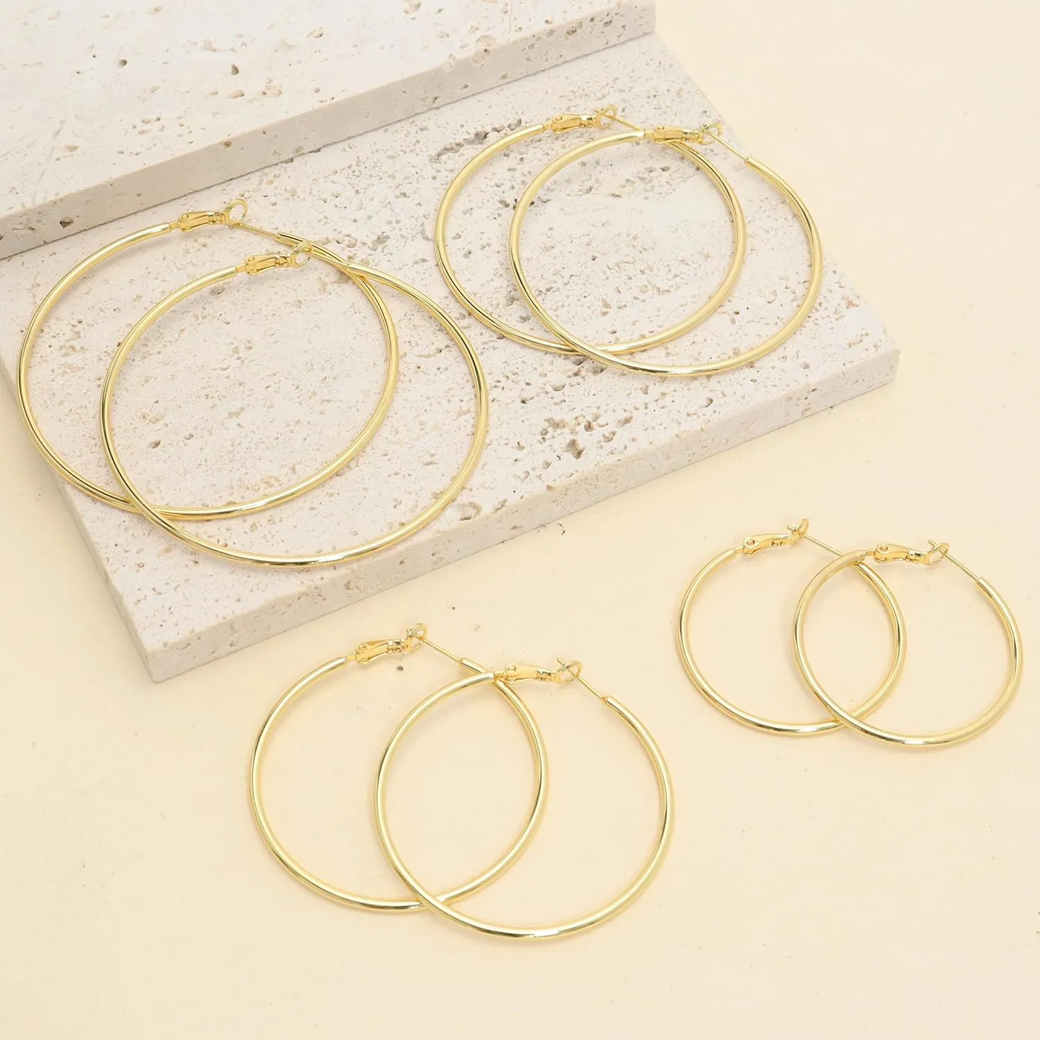 2mm Thin Gold Hoop Earrings 14k Gold Plated Large Big Hoops for Women Lightweight Hoop Earrings Jewelry for Women Trendy 40/50/60/70mm