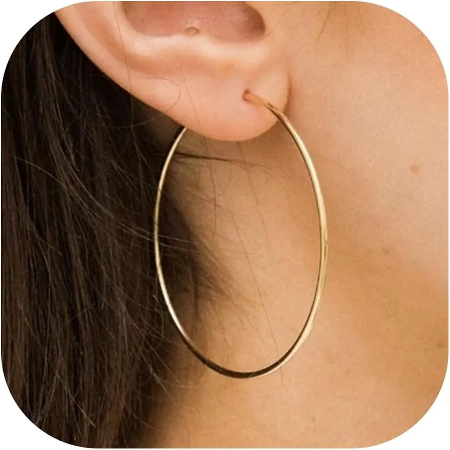 2mm Thin Gold Hoop Earrings 14k Gold Plated Large Big Hoops for Women Lightweight Hoop Earrings Jewelry for Women Trendy 40/50/60/70mm