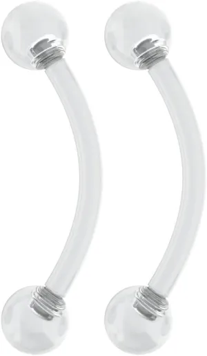 2pc 16g Vertical Labret Retainer Curved Barbell Clear Lip Plastic Gauge Earrings Ring For Women (choose Quantity, Diameter)