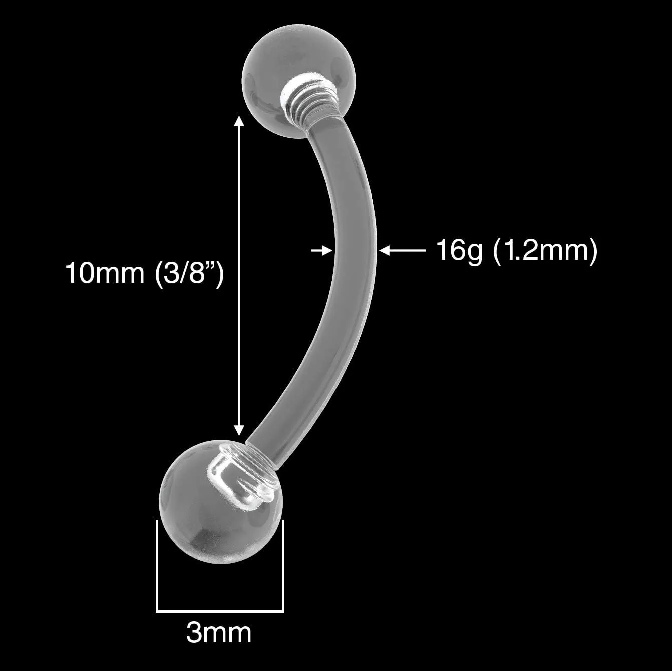 2pc 16g Vertical Labret Retainer Curved Barbell Clear Lip Plastic Gauge Earrings Ring For Women (choose Quantity, Diameter)