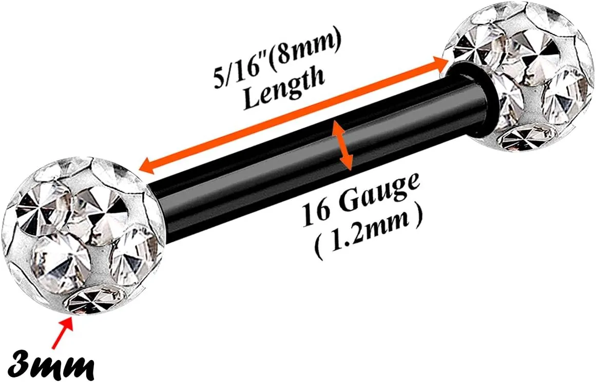 2pcs 16g Barbell Earrings Black Titanium G23 Helix Cartilage Anti Tragus Vertical Forward Triple Lobe Ferido Balls B2JCC
