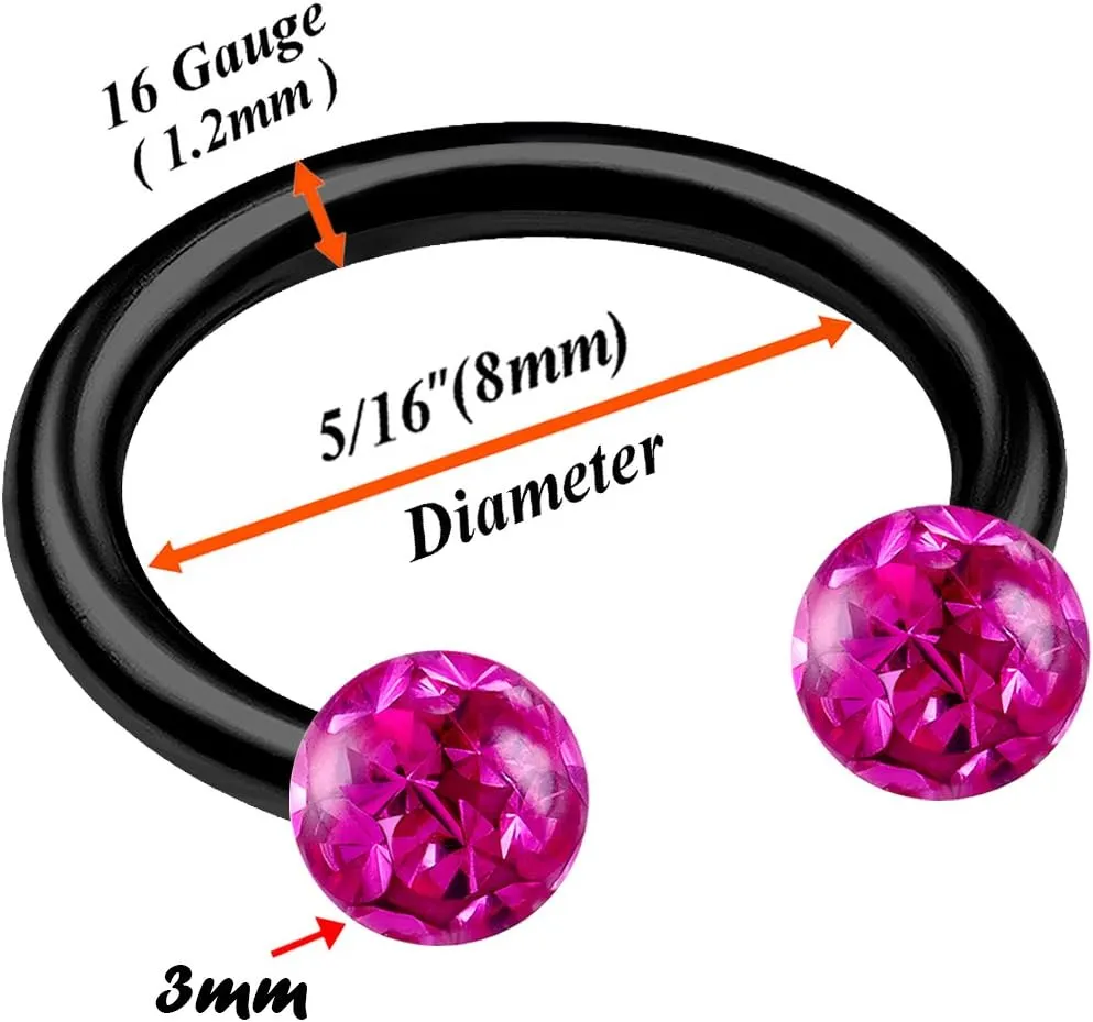 2pcs 16g Circular Barbell Black Titanium G23 Ear Helix Lip Eyebrow Tragus Nose Snake Septum Cartilage Bite Ring B2ICT