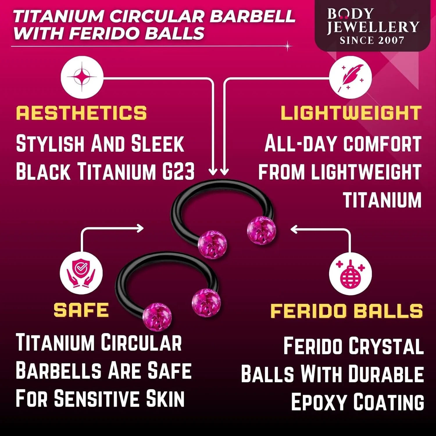 2pcs 16g Circular Barbell Black Titanium G23 Ear Helix Lip Eyebrow Tragus Nose Snake Septum Cartilage Bite Ring B2ICT