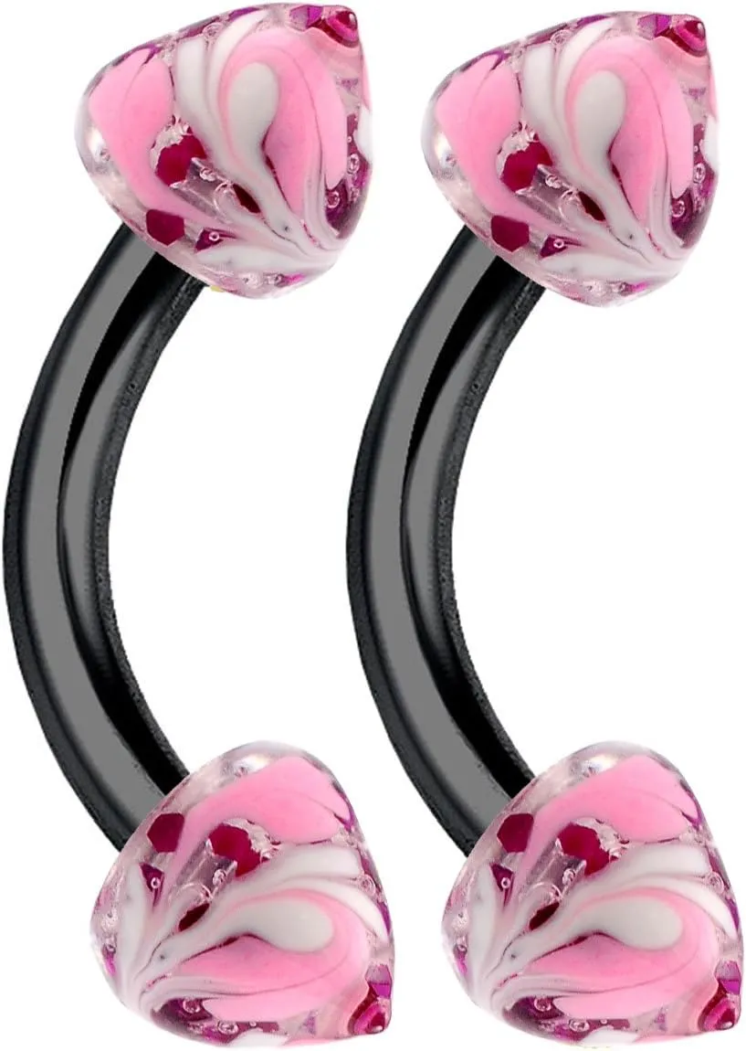 2Pcs 16g Curved Barbell Septum Cartilage Lobe Eyebrow Tragus Rook Helix Black Anodized Steel Hand Painted 03 Spike - Pick Size