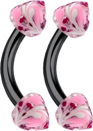 2Pcs 16g Curved Barbell Septum Cartilage Lobe Eyebrow Tragus Rook Helix Black Anodized Steel Hand Painted 03 Spike - Pick Size