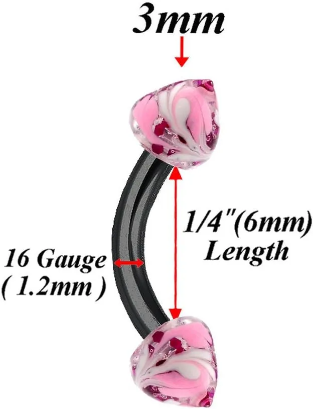 2Pcs 16g Curved Barbell Septum Cartilage Lobe Eyebrow Tragus Rook Helix Black Anodized Steel Hand Painted 03 Spike - Pick Size