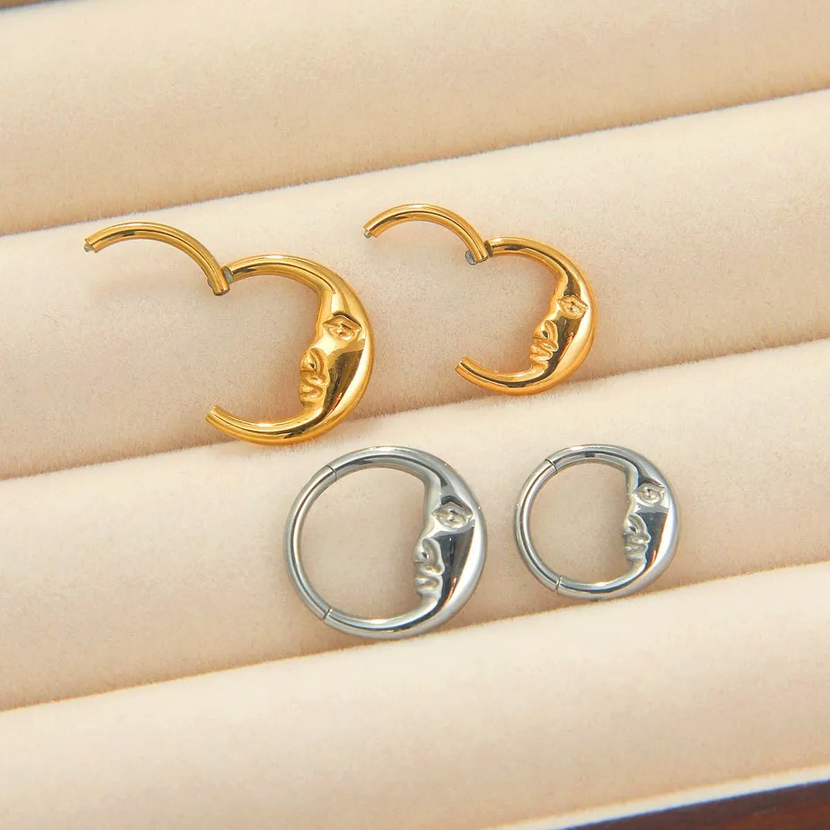 2Pcs 16G Moon Septum Rings for Women 316L Surgical Steel Septum Jewelry Nose Rings Hoops Hinged Segment Hoops Conch Helix Cartilage Earrings Body Piercing Jewelry 8mm 10mm