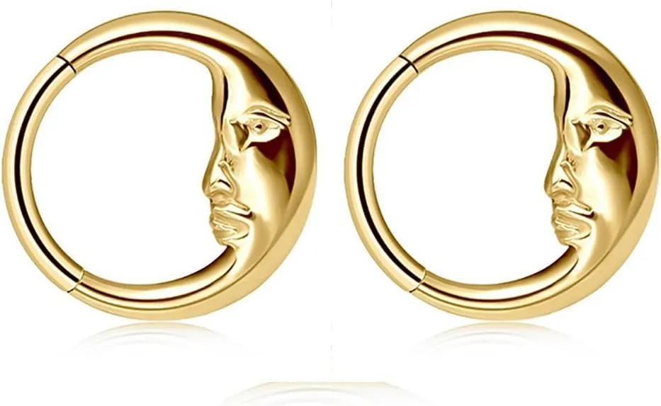 2Pcs 16G Moon Septum Rings for Women 316L Surgical Steel Septum Jewelry Nose Rings Hoops Hinged Segment Hoops Conch Helix Cartilage Earrings Body Piercing Jewelry 8mm 10mm