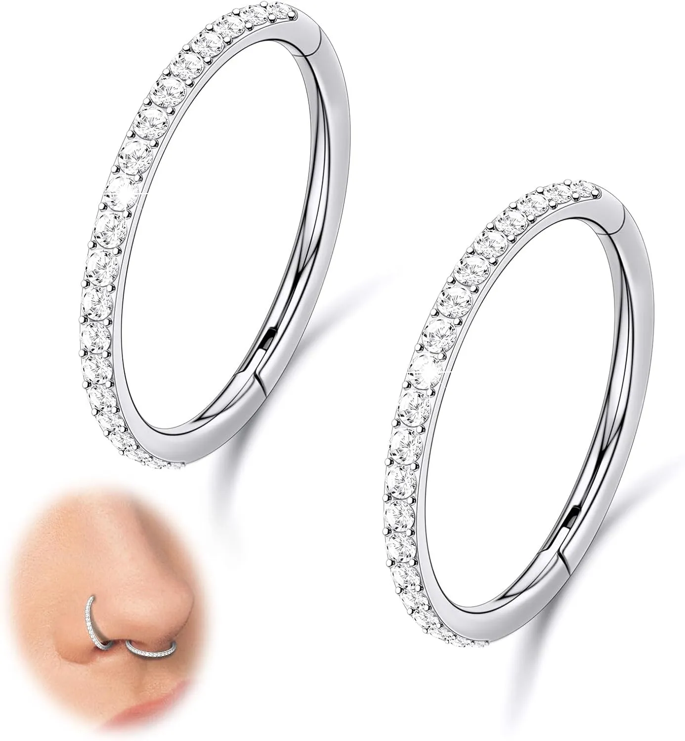 2PCS 20G 18G 16G Nose Ring Cartilage Hoop Earring Stainless Steel 4Colors Choose Hoop Earrings Hinged Segment Rings Septum Hoops Daith Conch Helix Tragus Piercing 6mm/7mm/8mm/9mm/10mm