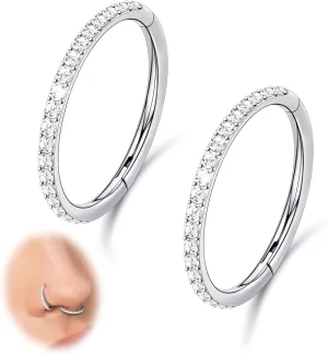 2PCS 20G 18G 16G Nose Ring Cartilage Hoop Earring Stainless Steel 4Colors Choose Hoop Earrings Hinged Segment Rings Septum Hoops Daith Conch Helix Tragus Piercing 6mm/7mm/8mm/9mm/10mm