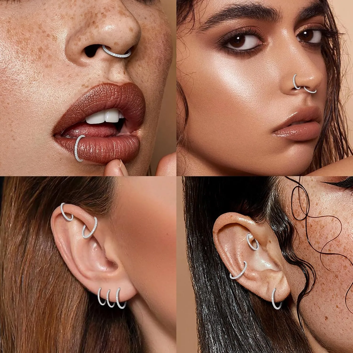 2PCS 20G 18G 16G Nose Ring Cartilage Hoop Earring Stainless Steel 4Colors Choose Hoop Earrings Hinged Segment Rings Septum Hoops Daith Conch Helix Tragus Piercing 6mm/7mm/8mm/9mm/10mm