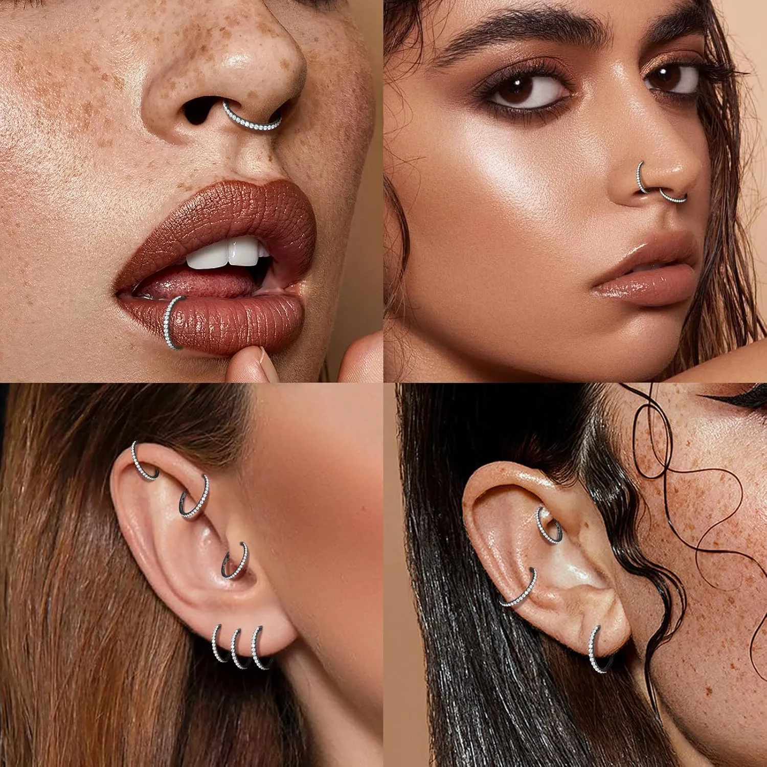 2PCS 20G 18G 16G Nose Ring Cartilage Hoop Earring Stainless Steel 4Colors Choose Hoop Earrings Hinged Segment Rings Septum Hoops Daith Conch Helix Tragus Piercing 6mm/7mm/8mm/9mm/10mm
