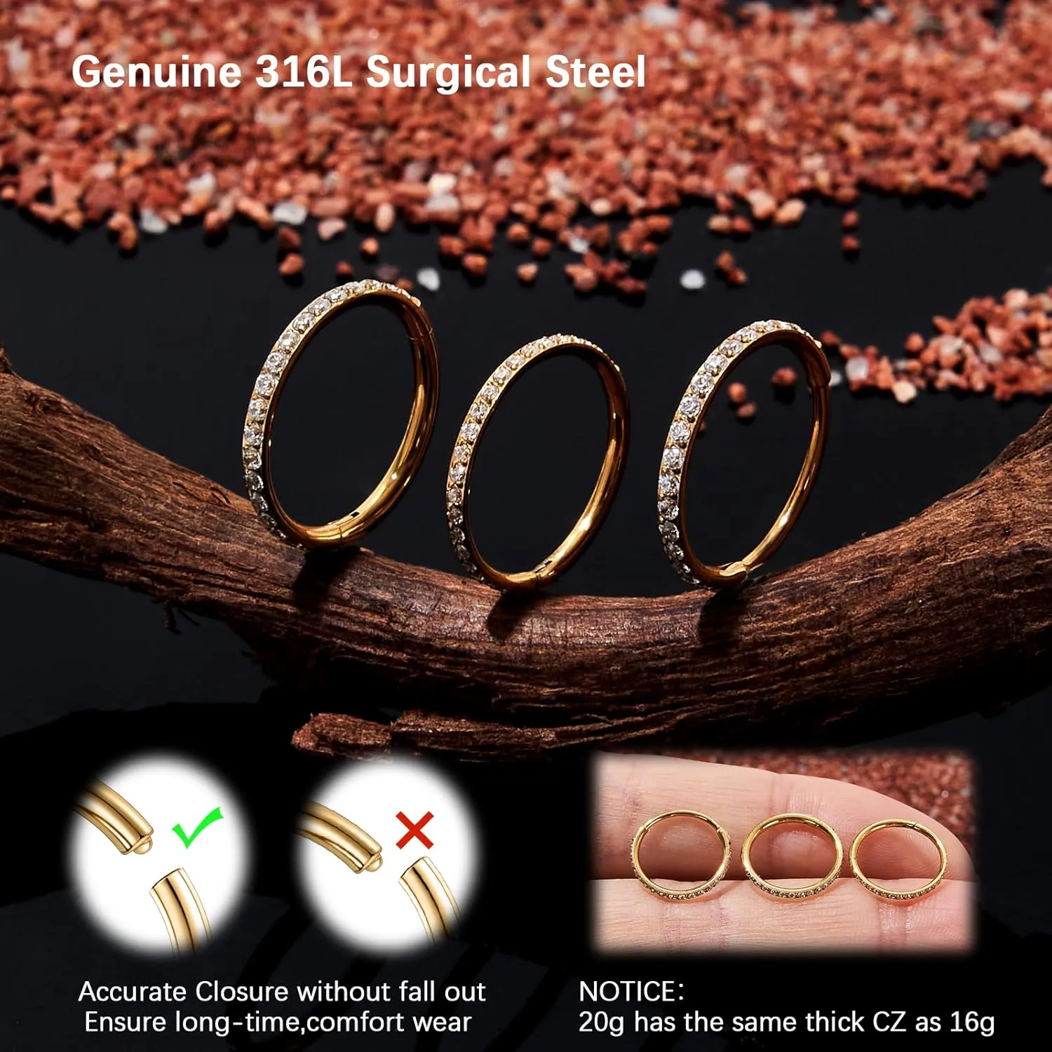 2PCS 20G 18G 16G Nose Ring Cartilage Hoop Earring Stainless Steel 4Colors Choose Hoop Earrings Hinged Segment Rings Septum Hoops Daith Conch Helix Tragus Piercing 6mm/7mm/8mm/9mm/10mm