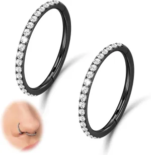 2PCS 20G 18G 16G Nose Ring Cartilage Hoop Earring Stainless Steel 4Colors Choose Hoop Earrings Hinged Segment Rings Septum Hoops Daith Conch Helix Tragus Piercing 6mm/7mm/8mm/9mm/10mm